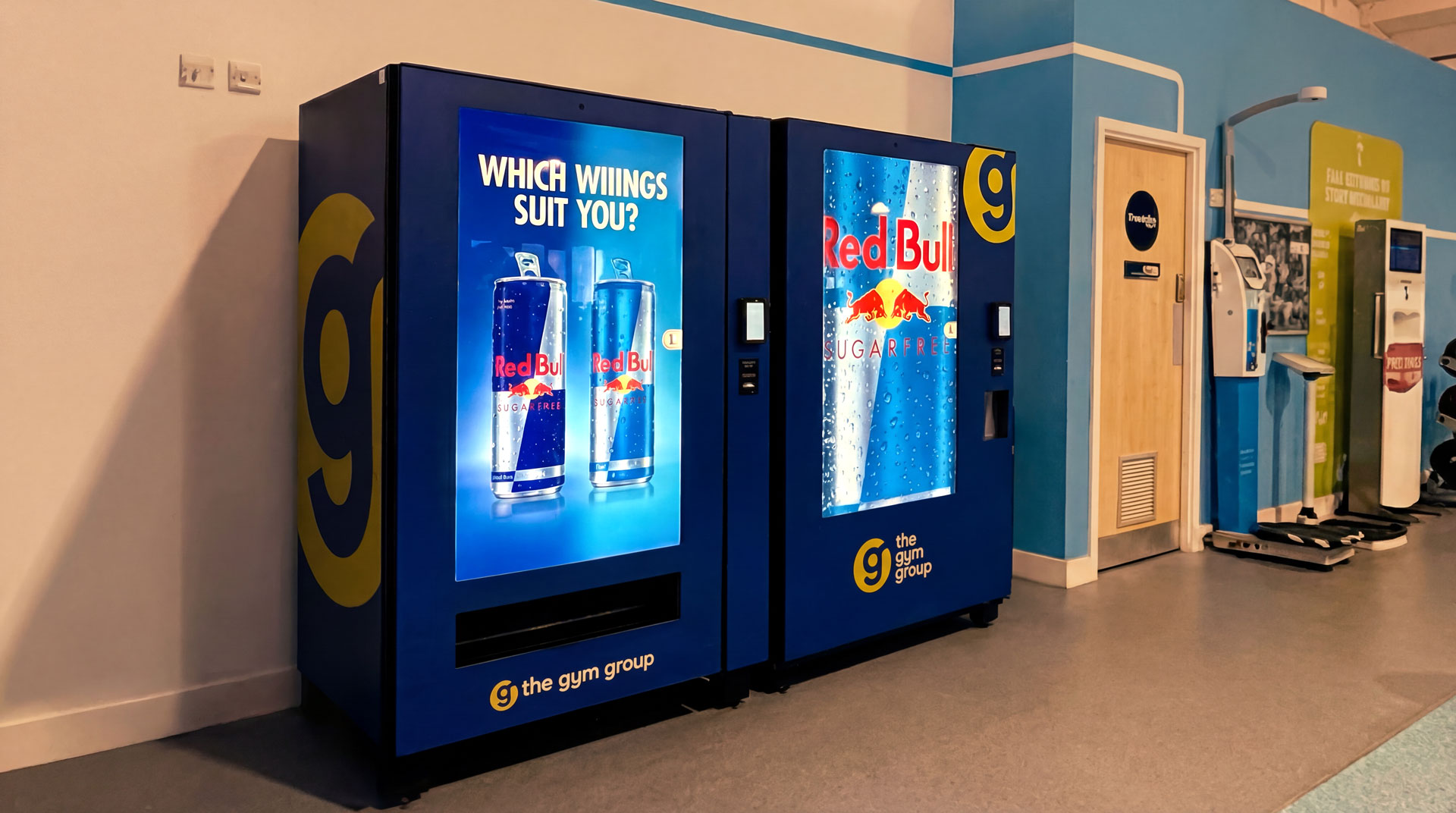 Red Bull branded Bright.Blue machines at The Gym Group