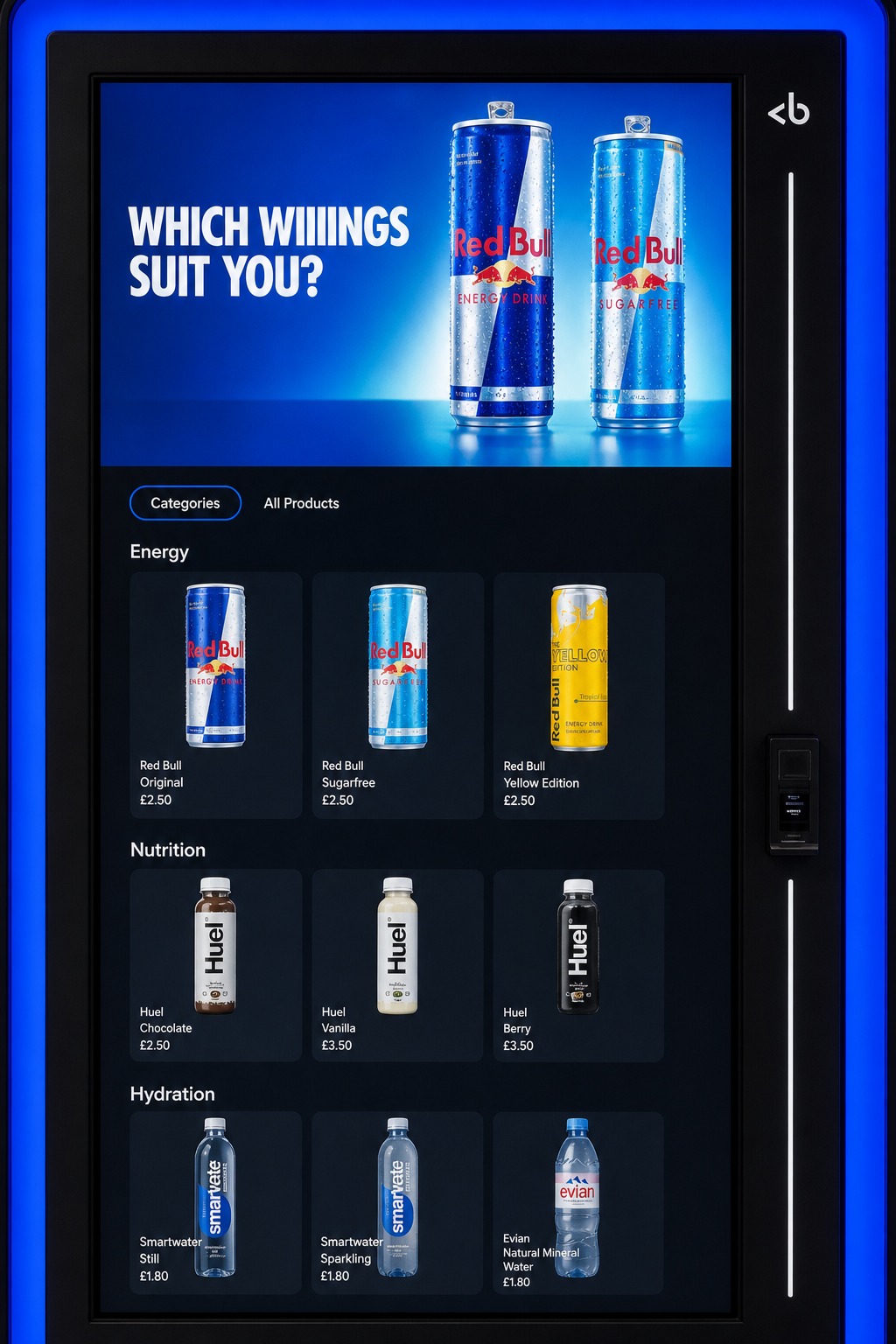 Red Bull homepage banner on machine